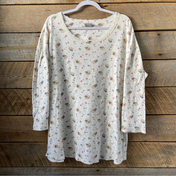 Vintage Disney Winnie the Pooh Floral Top Cotton Henley Pajama Shirt Women’s XL - Picture 9 of 15